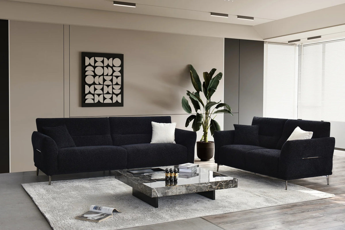 Albany Sofa Range in Black Boucle - Comfort Furniture