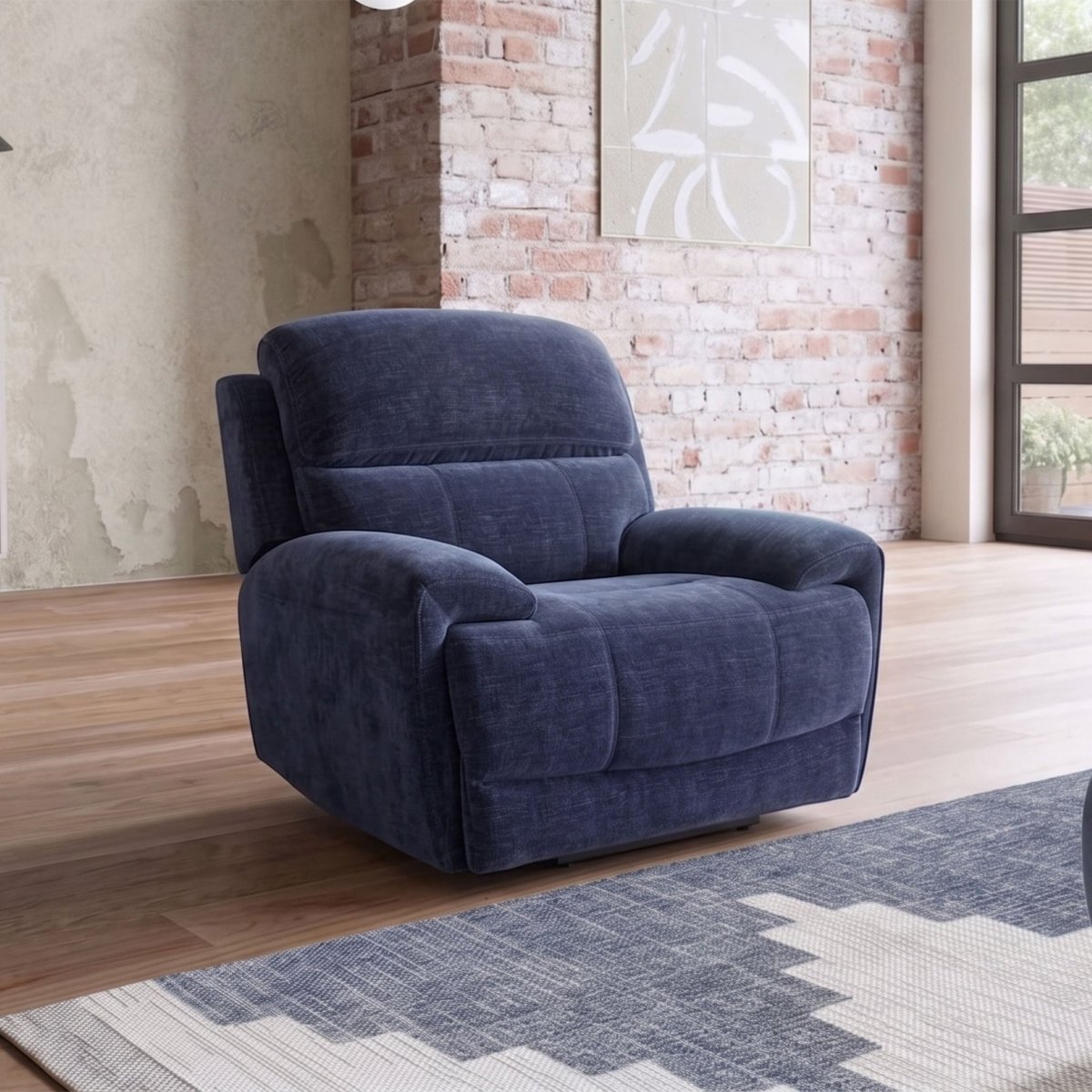 Aspen 1 Seater Power Recliner Armchair – Navy Fabric - Comfort Furniture