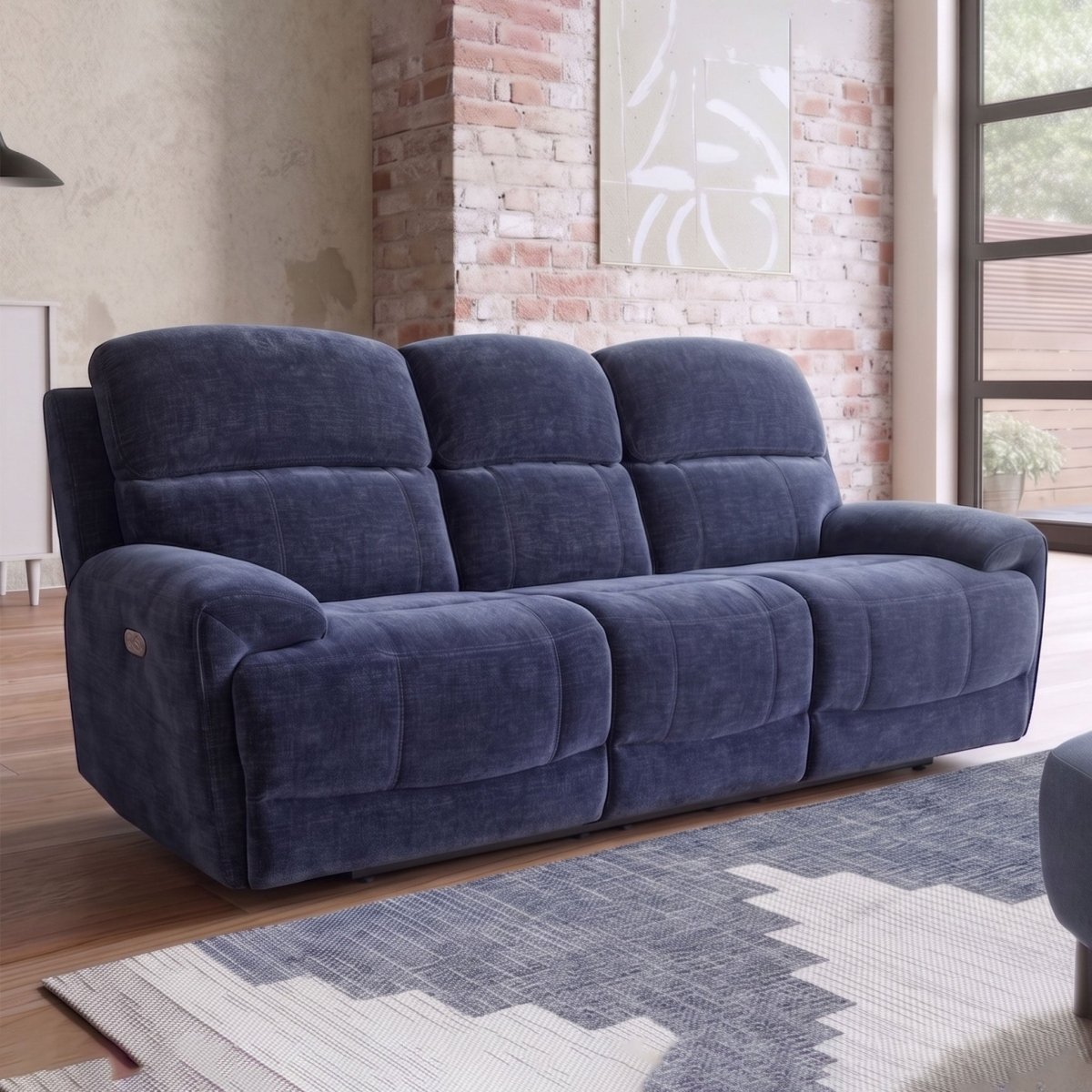 Aspen 3 Seater Power Recliner Sofa – Navy Fabric - Comfort Furniture
