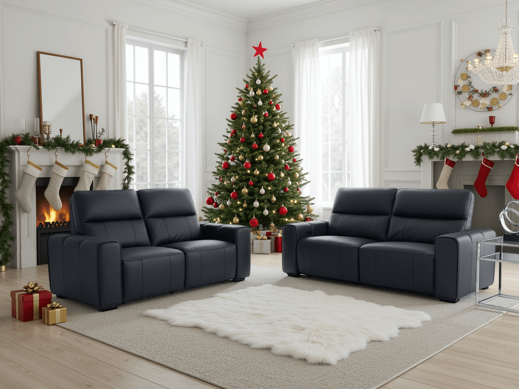 Bellagio Genuine Leather Electric Recliner Sofa Black 3+2 Set - Comfort Furniture