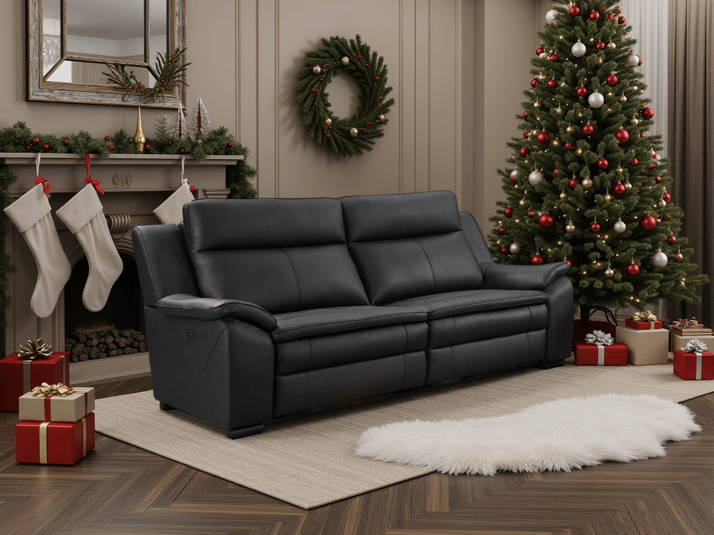 Boston Genuine Leather Electric Recliner Sofa Black 3 Seater - Comfort Furniture