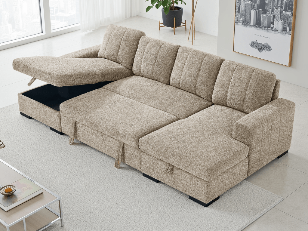 Como Sofabed Beige U Shape Corner - Comfort Furniture