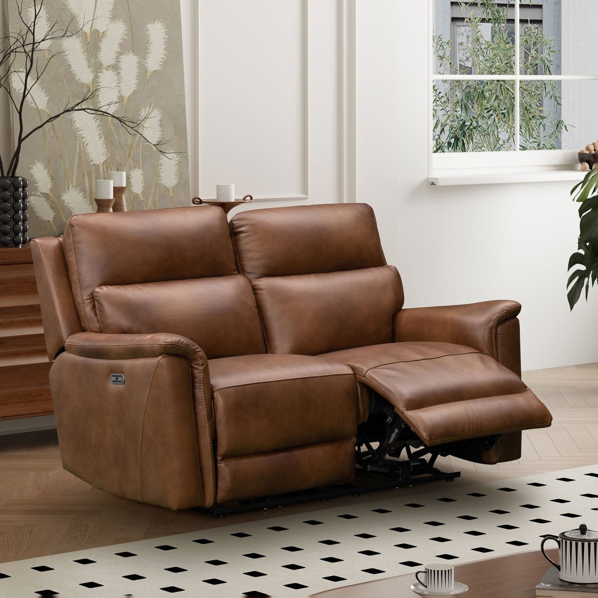 Glenbrook 2 Seater Power Recliner Sofa – Tan Leather - Comfort Furniture