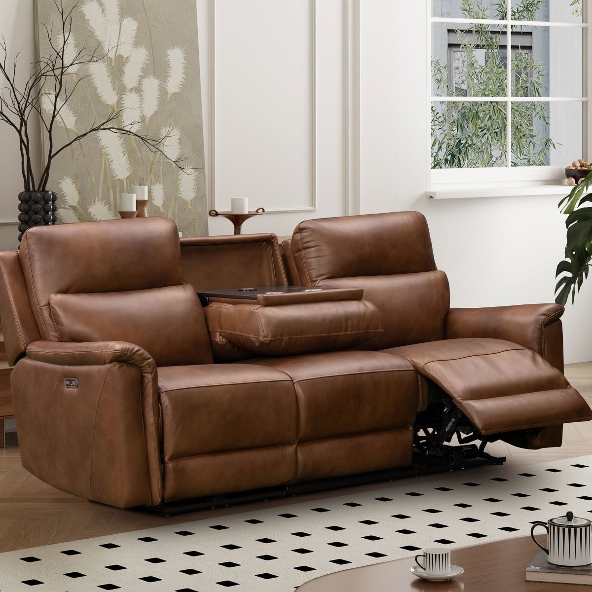 Glenbrook 3 Seater Power Recliner Sofa – Tan Leather - Comfort Furniture