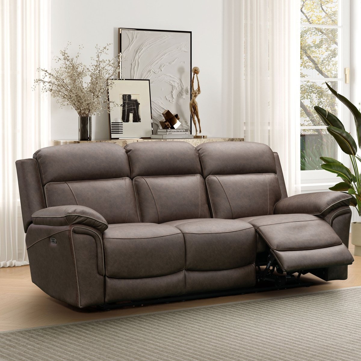 Helford 3 Seater Power Recliner Sofa – Brown Fabric - Comfort Furniture