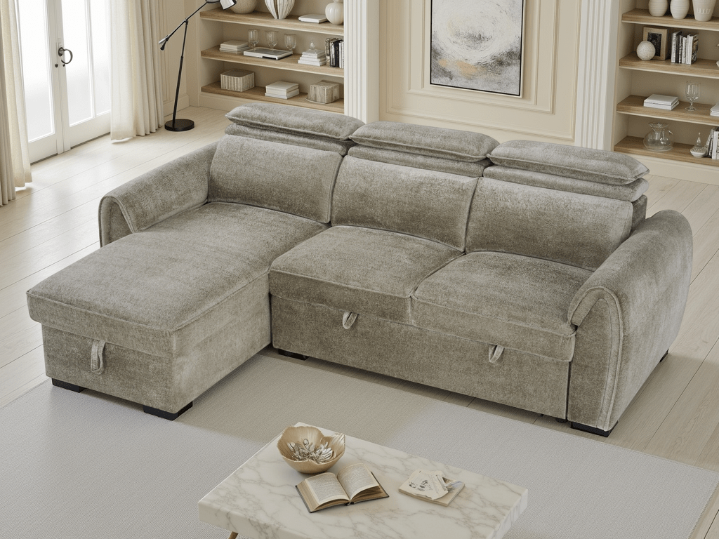 Montrose Sofabed Mushroom Universal Corner - Comfort Furniture