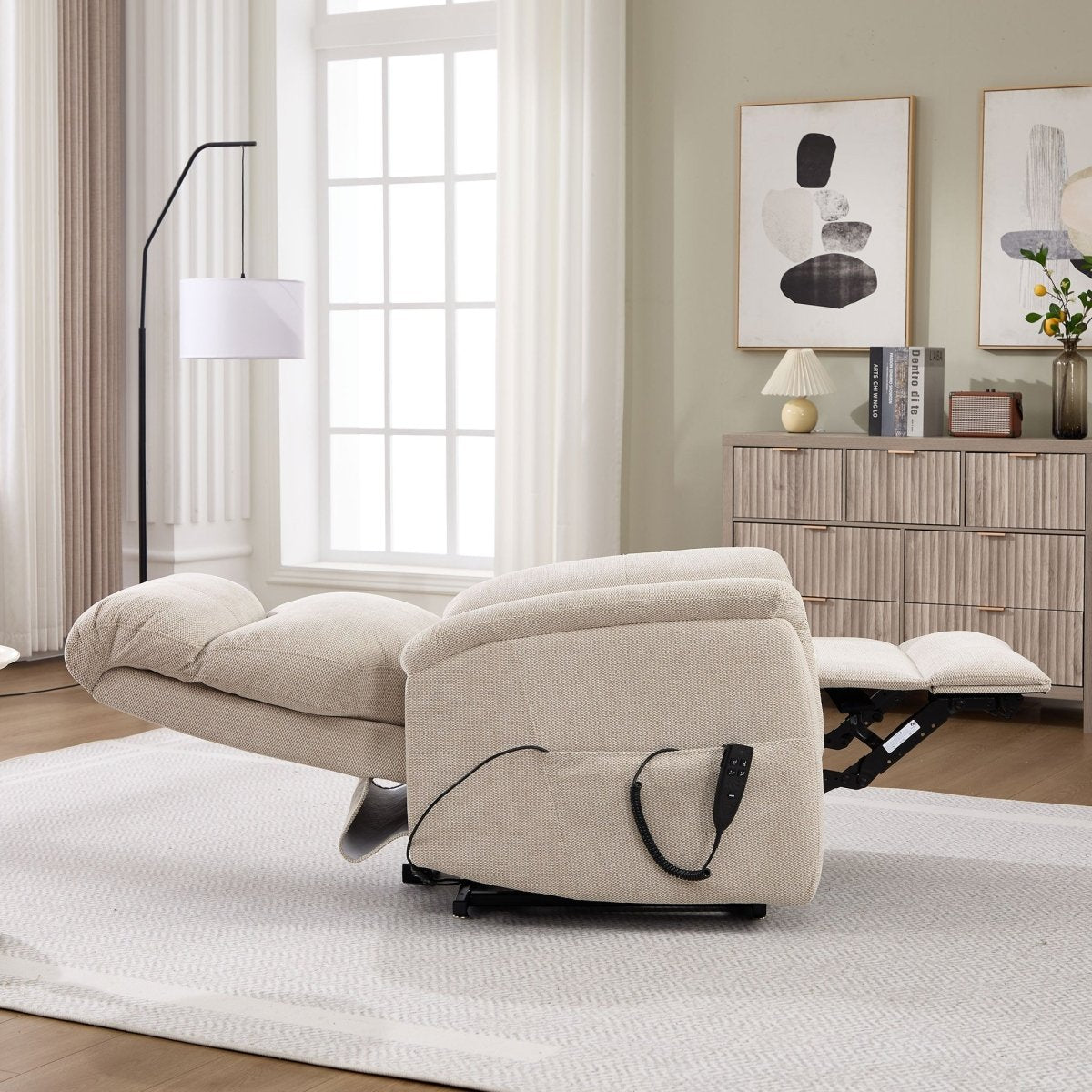 Newhaven Dual Motor Lift & Tilt Recliner – Cream Fabric - Comfort Furniture