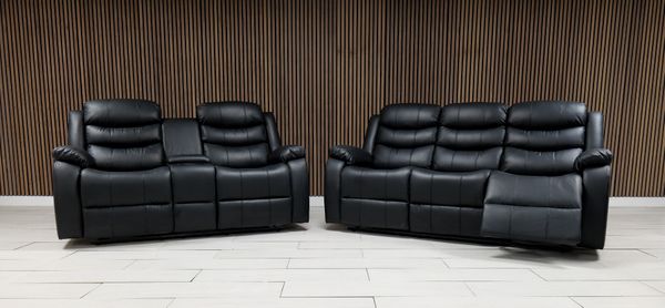 Roma + Leather Sofa Suite Manual Recliner - Comfort Furniture