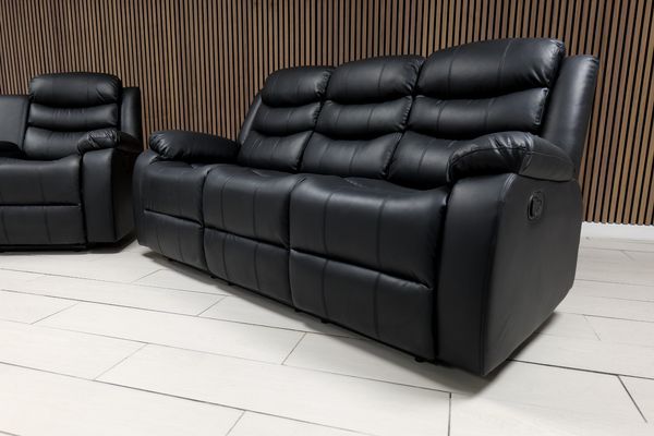 Roma + Leather Sofa Suite Manual Recliner - Comfort Furniture