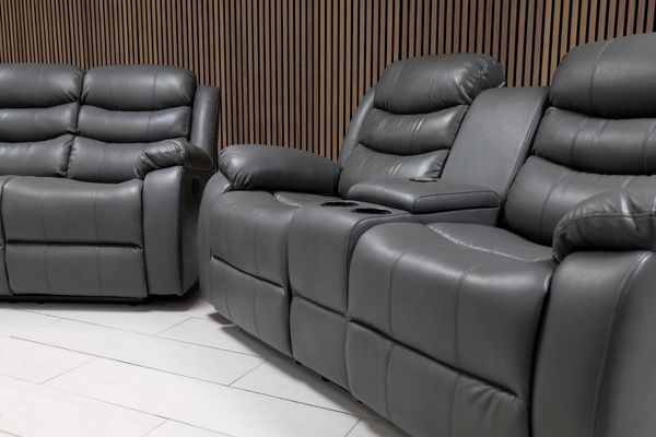 Roma + Leather Sofa Suite Manual Recliner - Comfort Furniture