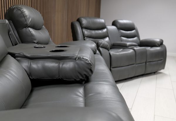 Roma + Leather Sofa Suite Manual Recliner - Comfort Furniture