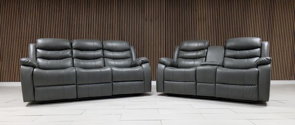 Roma + Leather Sofa Suite Manual Recliner - Comfort Furniture