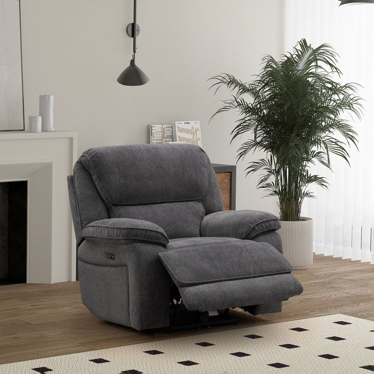 Seymour 1 Seater Power Recliner Armchair – Charcoal Fabric - Comfort Furniture