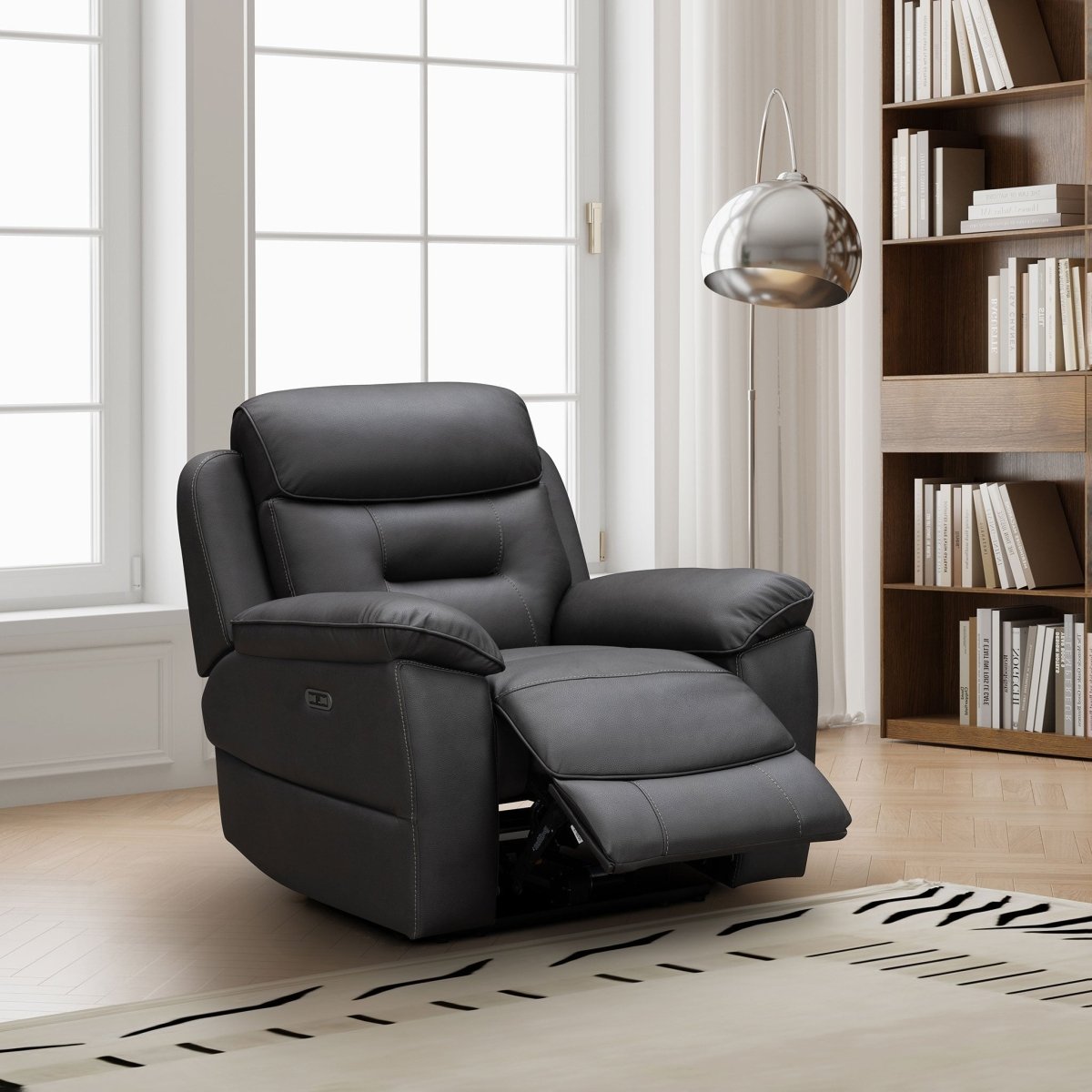 Spencer 1 Seater Power Recliner Armchair – Charcoal Fabric - Comfort Furniture
