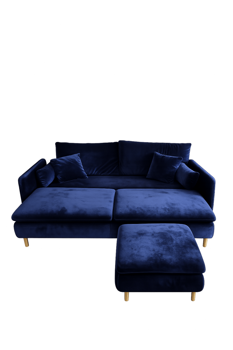 Albany Sofa Bed in Navy Velvet with footstool - Comfort Furniture