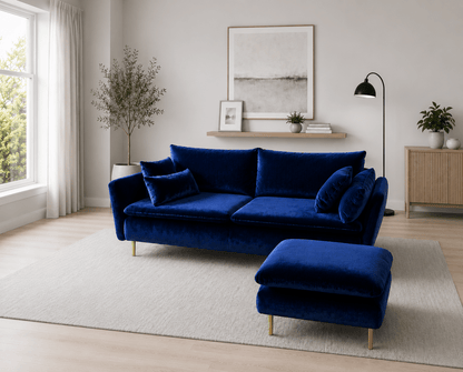 Albany Sofa Range in Navy Velvet with footstool - Comfort Furniture