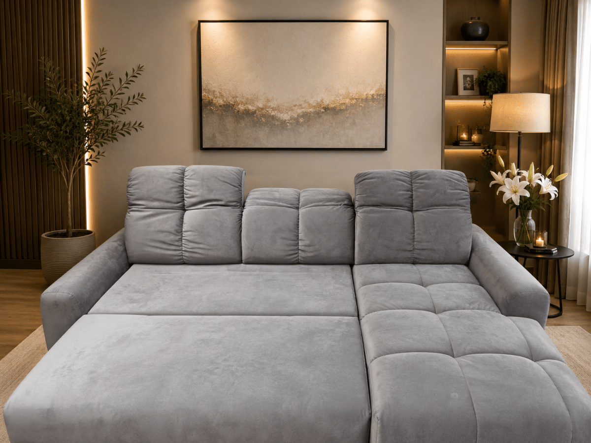ALLY corner sofa bed, plush velvet - Comfort Furniture