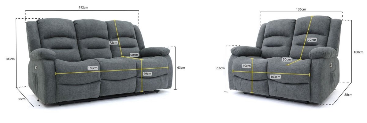 Alva Electric Recliner Sofa Graphite 3+2 Set - Comfort Furniture