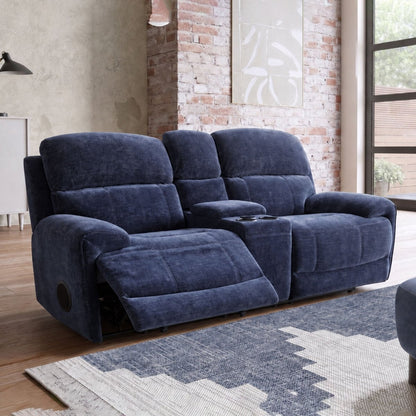 Aspen 2 Seater Console Recliner Sofa – Navy Fabric - Comfort Furniture