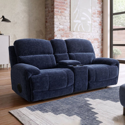 Aspen 2 Seater Console Recliner Sofa – Navy Fabric - Comfort Furniture
