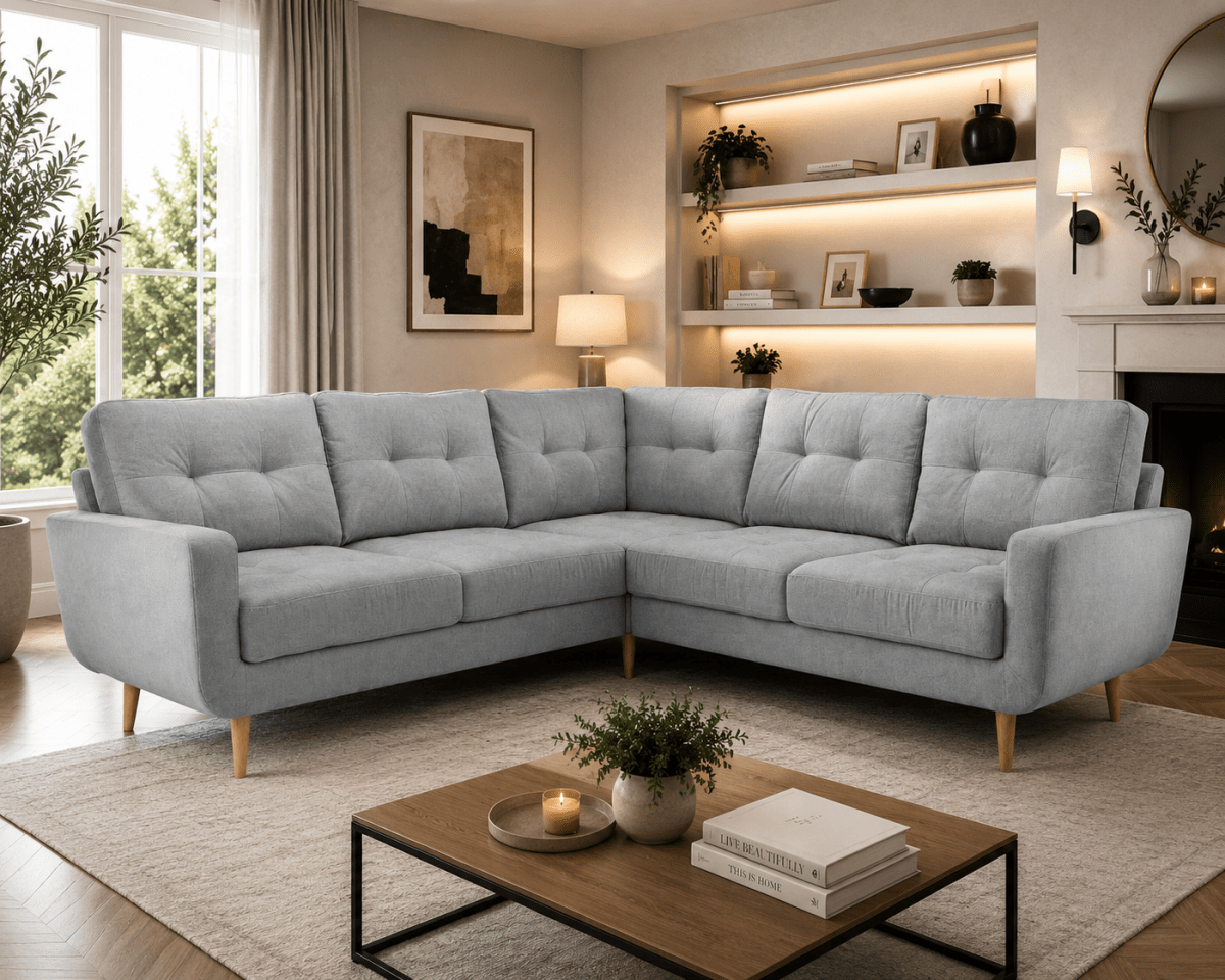 Aurora Corner Sofa in Grey – Contemporary L-Shape 230x230cm | Comfort Furniture