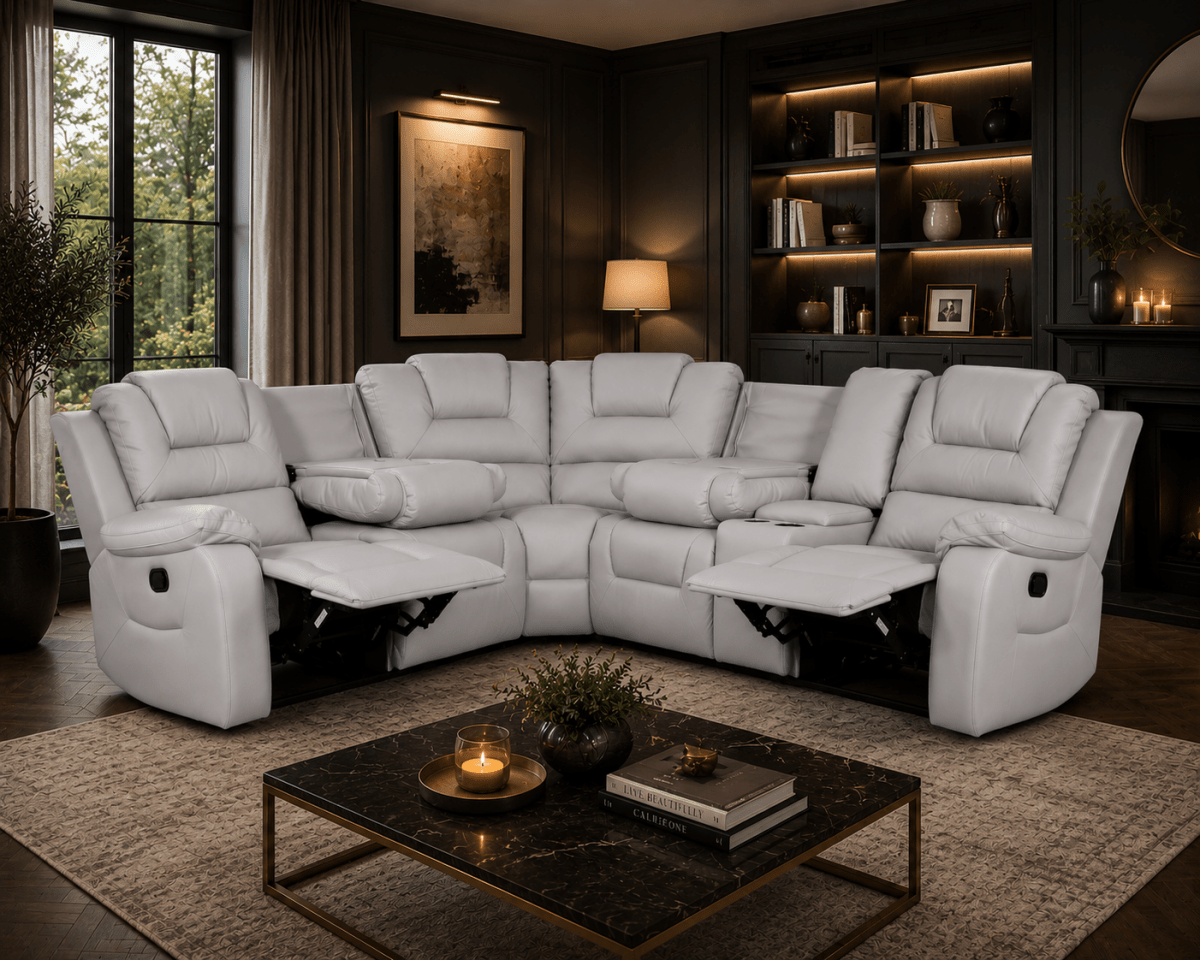 Axel Leather Corner Sofa in Light Grey – L-Shape Leather Corner | Comfort Furniture