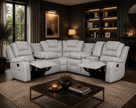 Axel Leather Corner Sofa in Light Grey – L-Shape Leather Corner | Comfort Furniture