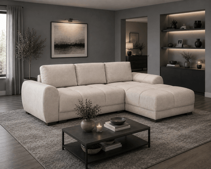 Azzuro Sofa Bed in Cream – Corner Sofa Bed Grey & Mocha Options | Comfort Furniture