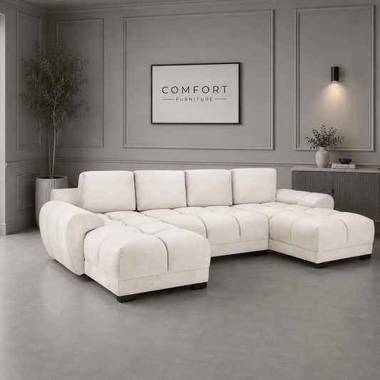 Azzuro U-Shape Sofa in Cream – Large U-Shape 310cm | Comfort Furniture