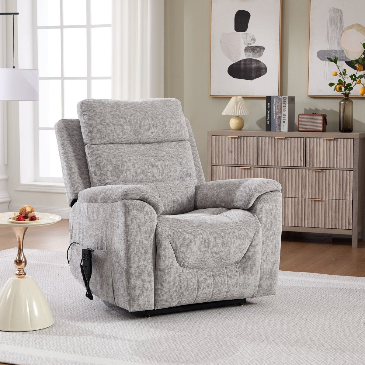 Beckley Dual Motor Lift & Tilt Recliner – Grey Fabric - Comfort Furniture