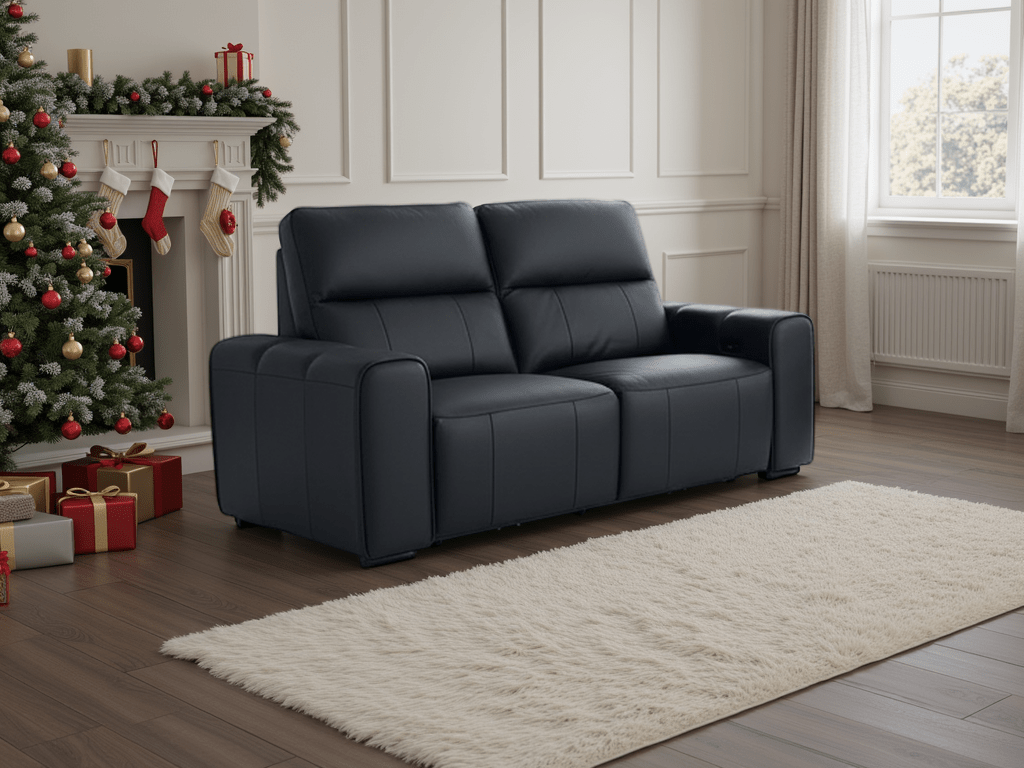 Bellagio Genuine Leather Electric Recliner Sofa Black 2 Seater - Comfort Furniture