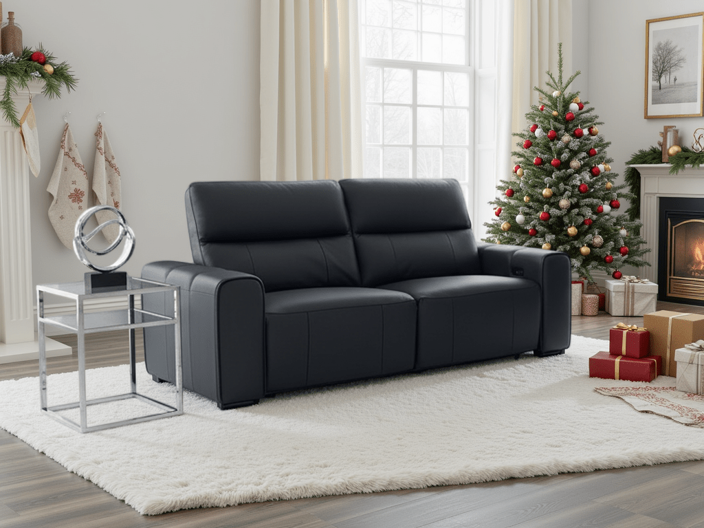 Bellagio Genuine Leather Electric Recliner Sofa Black 3 Seater - Comfort Furniture