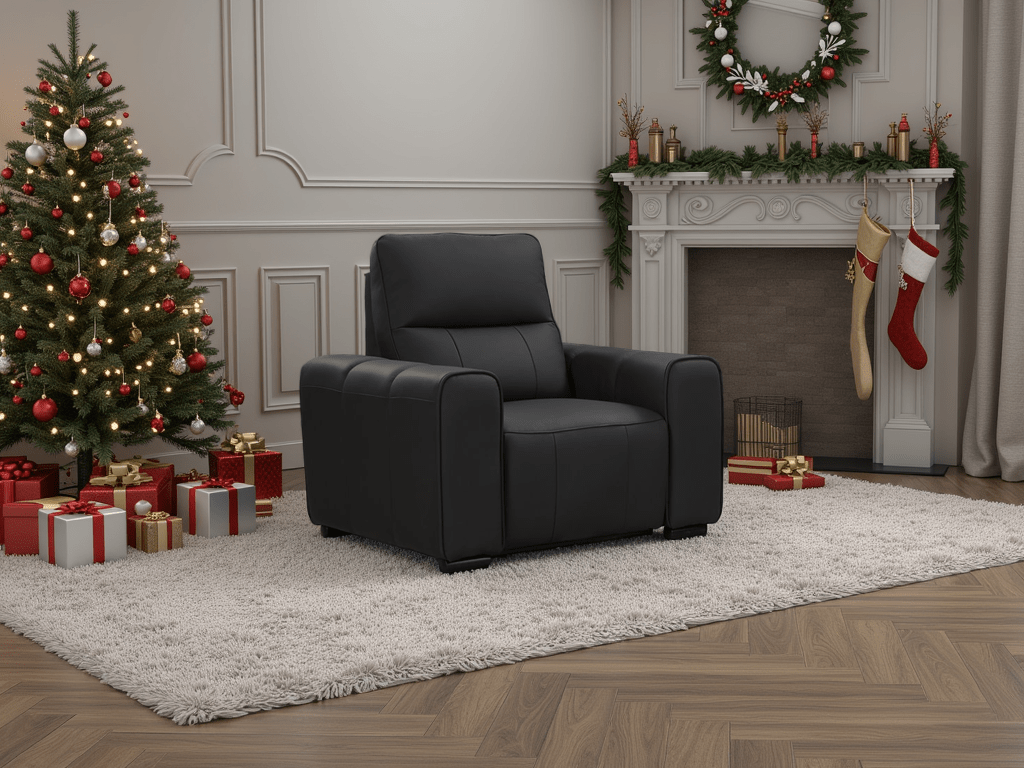 Bellagio Genuine Leather Electric Recliner Sofa Black Armchair - Comfort Furniture