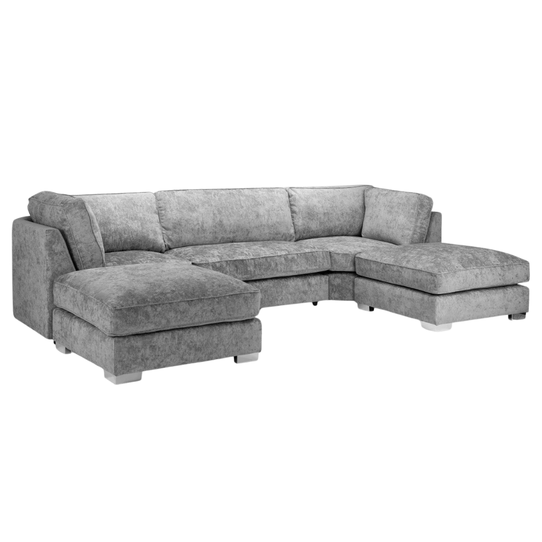 Bishop U-Shaped Corner Sofa Grey – Fabric Arm & Cushion Close-Up | Comfort Furniture