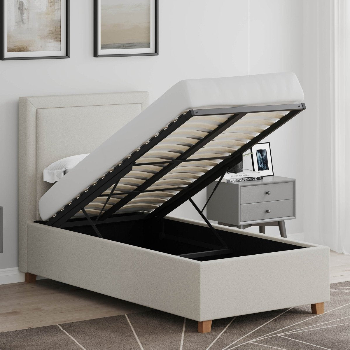 Bonnie 4' Ottoman Storage Bed Frame – Beige Fabric - Comfort Furniture
