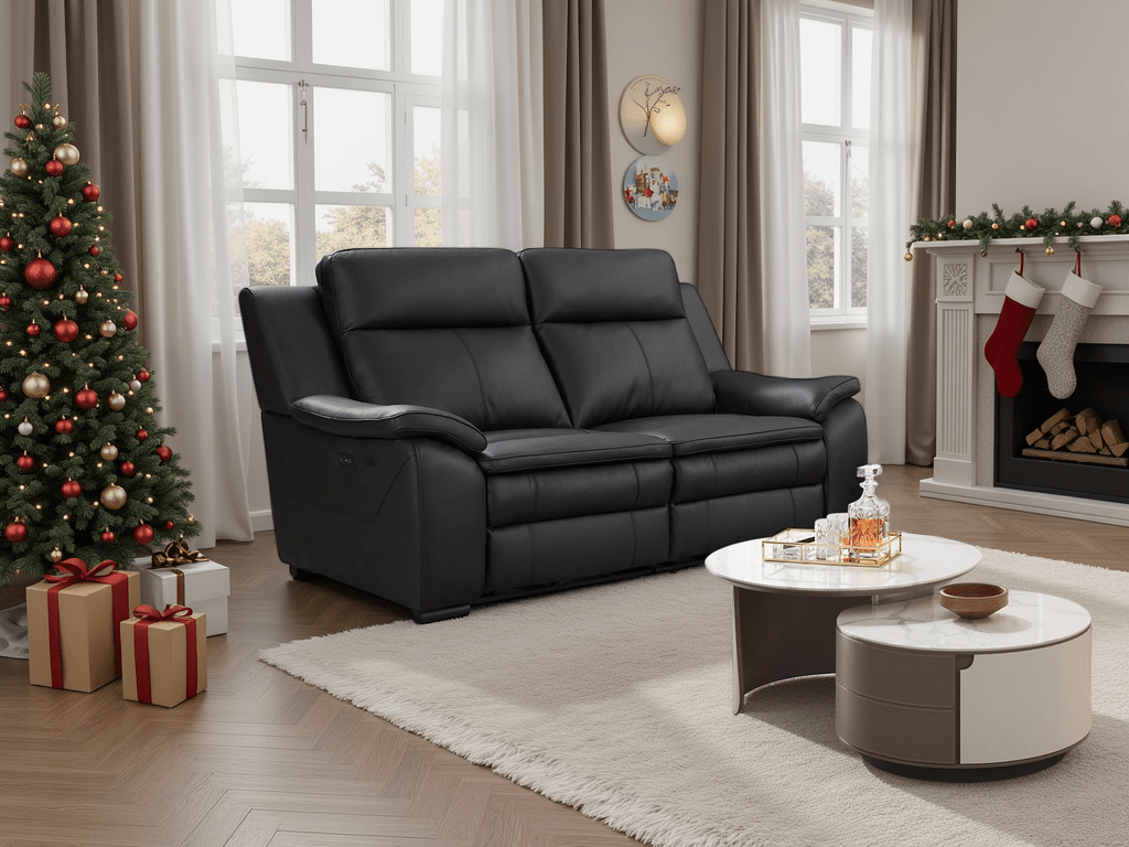 Boston Genuine Leather Electric Recliner Sofa Black 2 Seater - Comfort Furniture