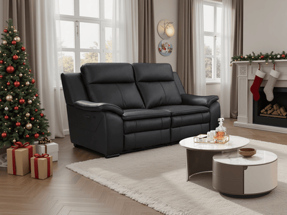 Boston Genuine Leather Electric Recliner Sofa Black 2 Seater - Comfort Furniture