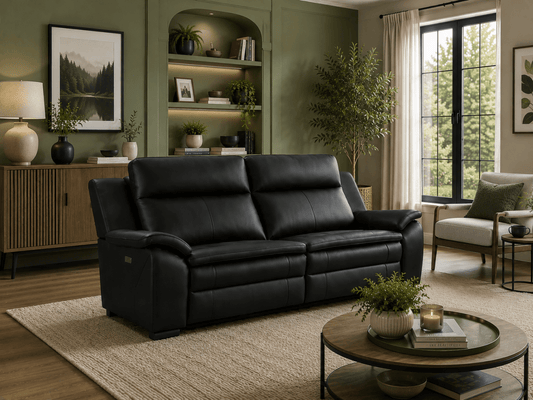 Boston Genuine Leather Electric Recliner 3 Seater Black – Leather Power Recliner | Comfort Furniture