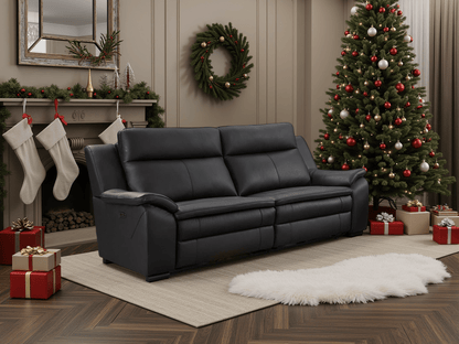 Boston Genuine Leather Electric Recliner Sofa Black 3 Seater - Comfort Furniture
