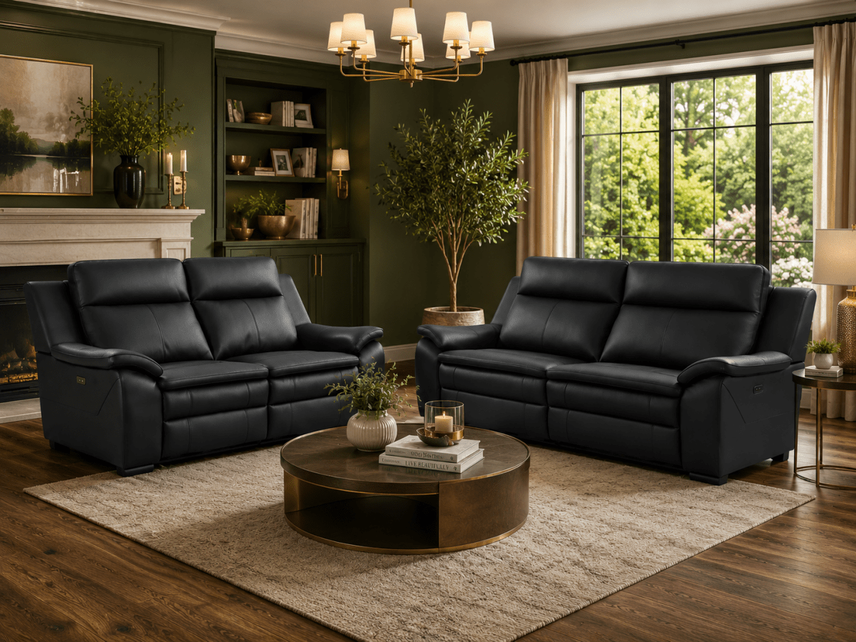 Boston Genuine Leather Electric Recliner Sofa Black 3+2 – Full Leather Suite | Comfort Furniture