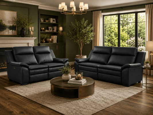 Boston Genuine Leather Electric Recliner Sofa Black 3+2 – Full Leather Suite | Comfort Furniture