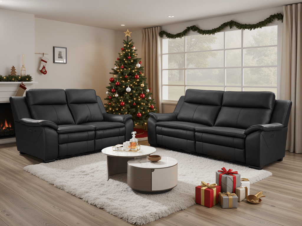 Boston Genuine Leather Electric Recliner Sofa Black 3+2 Set - Comfort Furniture