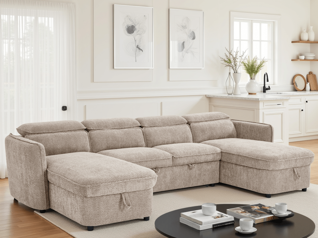 Capri Sofabed Beige U Shape Corner - Comfort Furniture