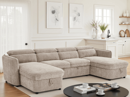 Capri Sofabed Beige U Shape Corner - Comfort Furniture