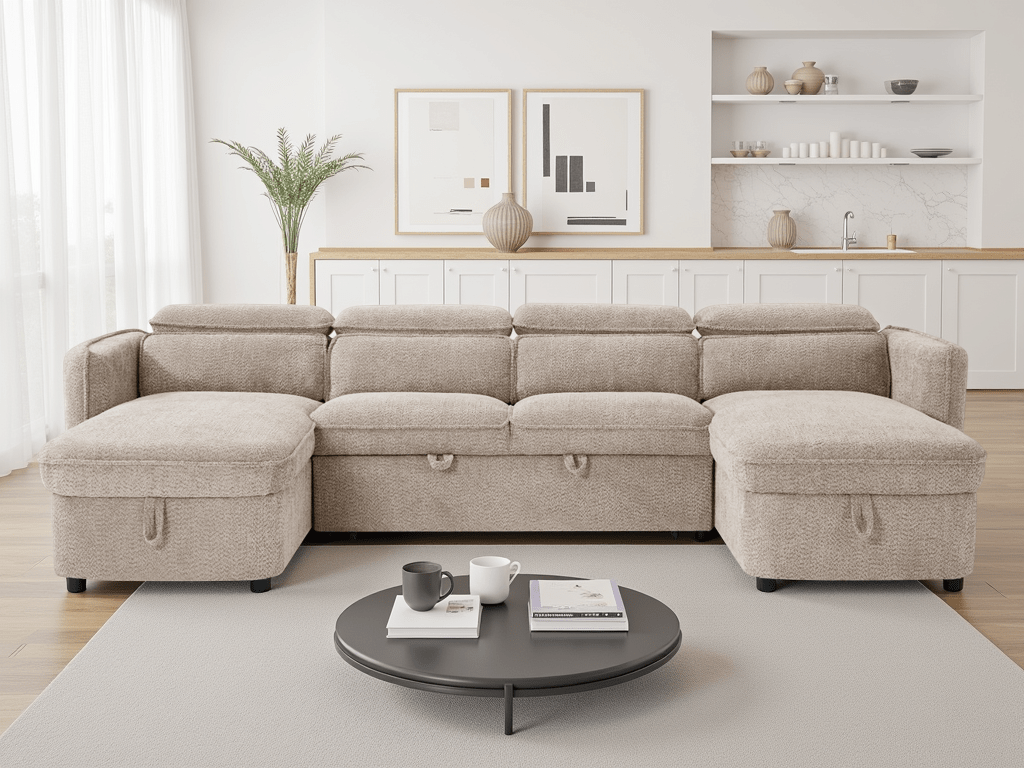 Capri Sofabed Beige U Shape Corner - Comfort Furniture