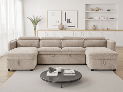 Capri Sofabed Beige U Shape Corner - Comfort Furniture