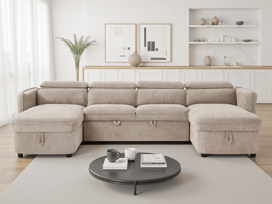 Capri Sofabed Beige U Shape Corner - Comfort Furniture