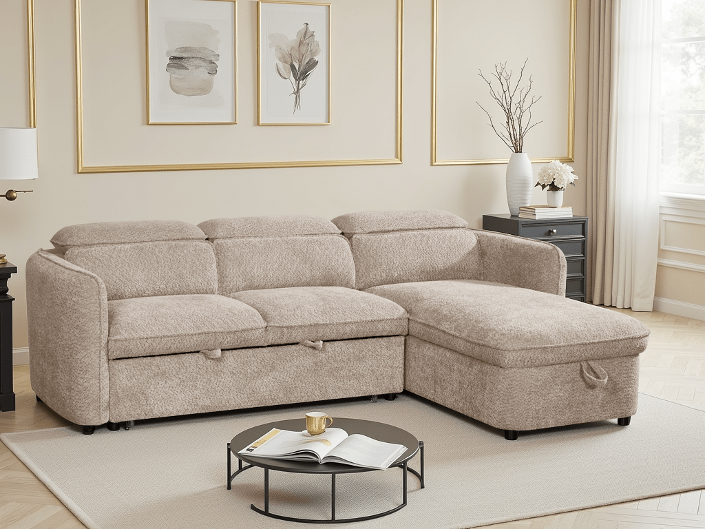 Capri Sofabed Beige Universal Corner - Comfort Furniture