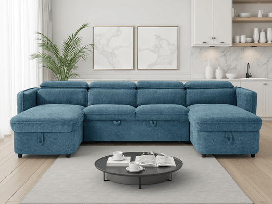 Capri Sofabed Blue U Shape Corner - Comfort Furniture