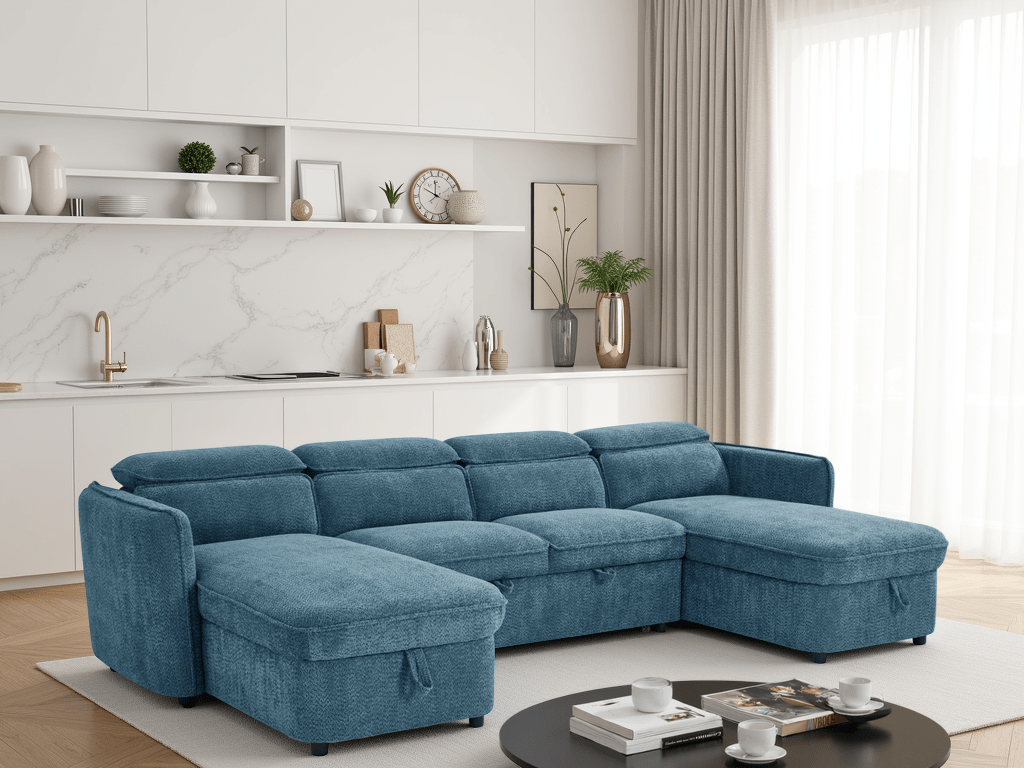 Capri Sofabed Blue U Shape Corner - Comfort Furniture